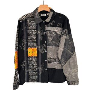 Chicos 2 Design Black Embroidered jacket Abstract Floral  size large vintage